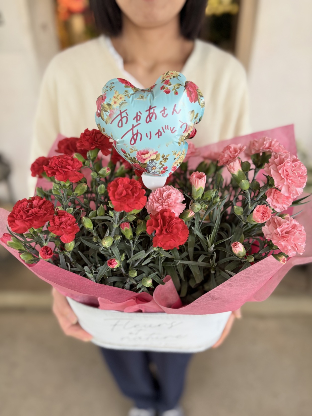 母の日 カーネーション　花鉢　4寸ーレッド＆ピンク系ー